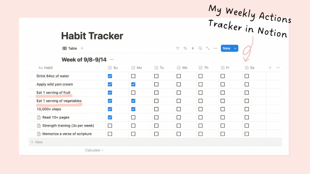 Screenshot of my 12 week year tracker in Notion